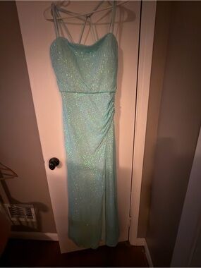 Morgan & Co. Mint Green Strapless Sequin Evening Gown